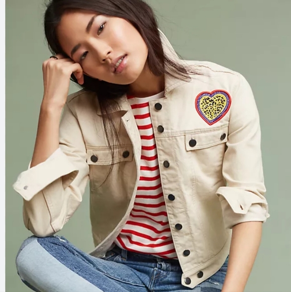 Anthropologie Jackets & Blazers - Maison Labiche PARIS small Ecru heart jean jacket 😍 ♥️ Anthropologie